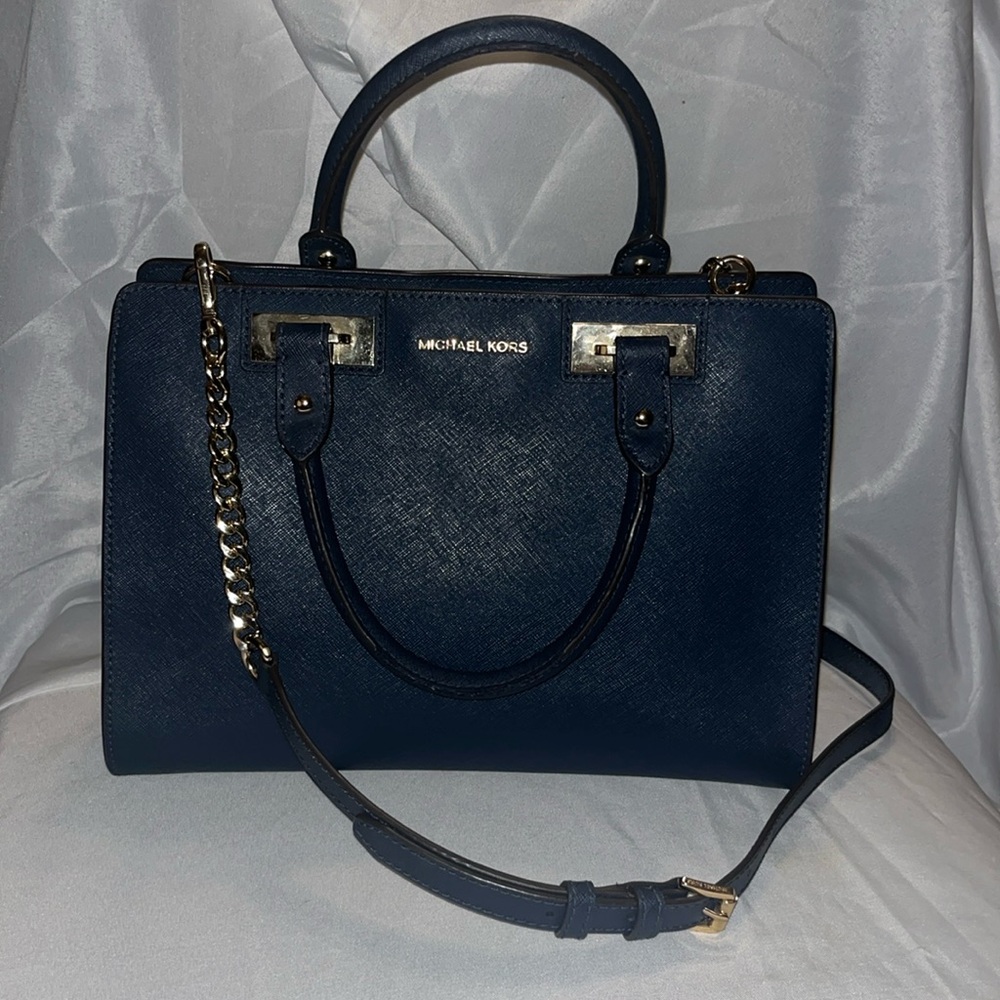 Michael Kors Quinn Navy Leather Satchel